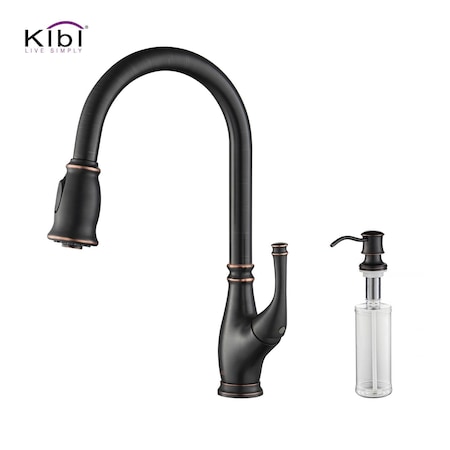 Kibi Summit Single Handle Pull Down Kitchen Sink Faucet with Soap Dispenser C-KKF2009ORB-KSD101ORB
